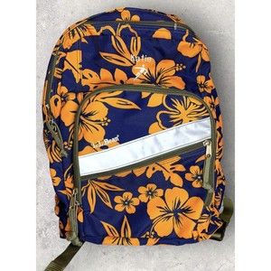 LL Bean Large JULIE Backpack Hawaiian Floral Blue Tropical Orange Bag READ